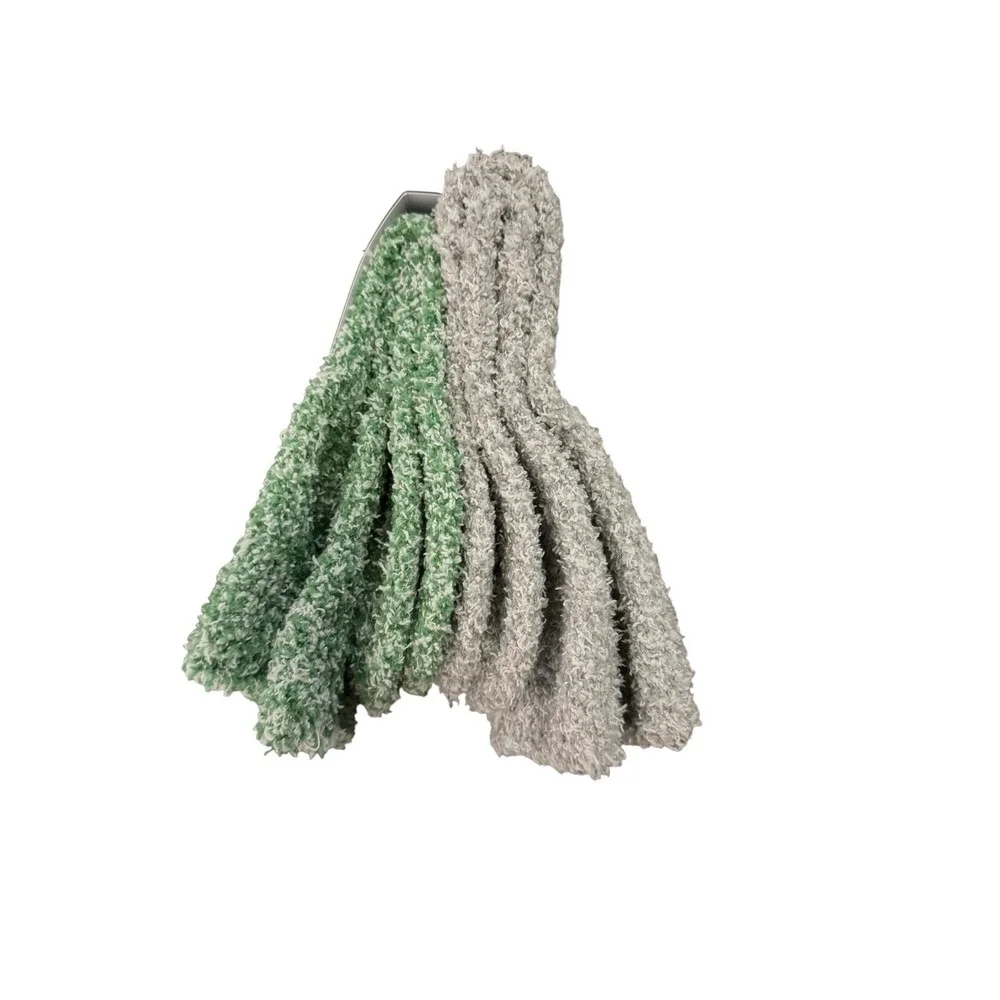 AUDEN Socks Cozy Fuzzy Crew Cut Super Soft 2 Pair Sizes 4-10 Green Gray Gift NWT